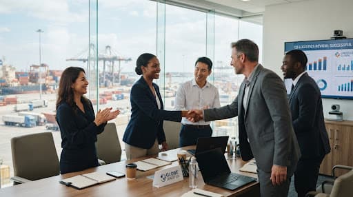 Client and Skillwise teams closing a logistics agreement